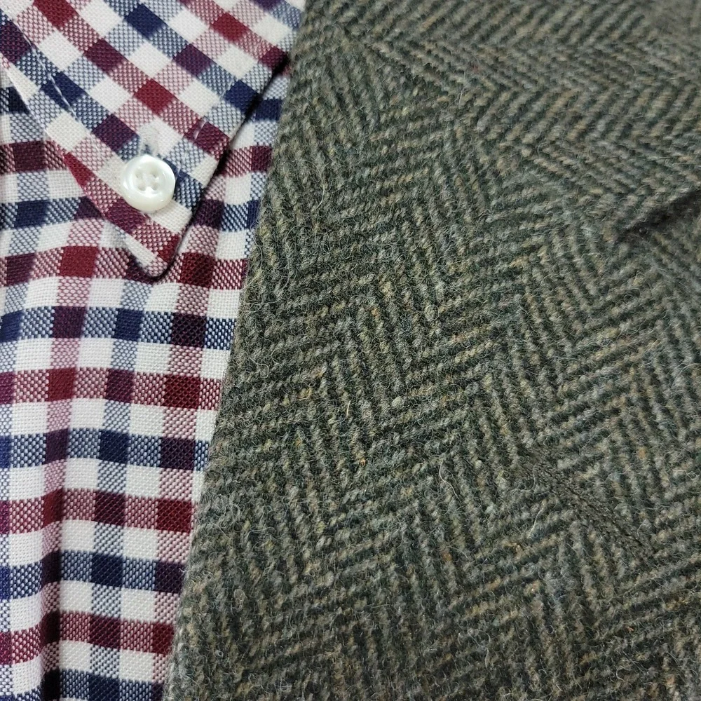 John Ashford Men's Tweed Sport Coat Blazer Two Button Green Herringbone Wool 46R